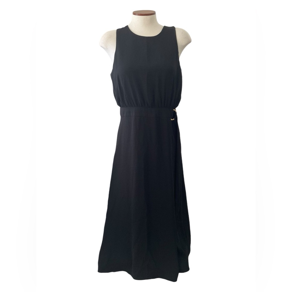 NINE WEST Women’s MIDI Dress Gold Buckle w/Belt & Opening Up Front NWT